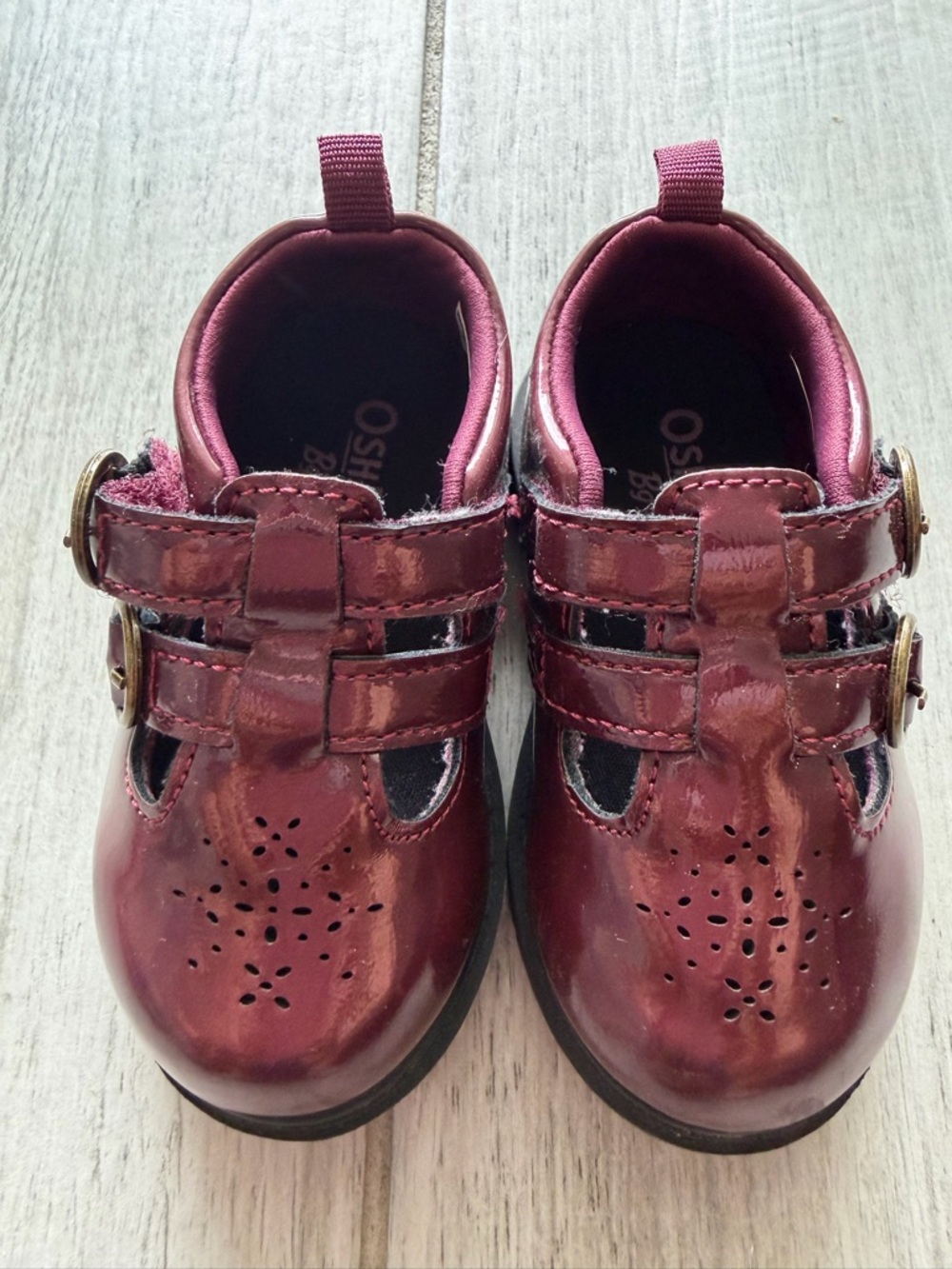 OshKosh B'gosh Girls' Shiny Burgundy Double-Strap Mary Janes